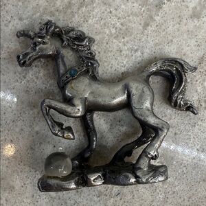 Pewter Unicorn with chrystal ball Figurine 2”x2”